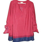 Lucy & Laurel Tunic Top 3X Womans Blouse Red Navy Fisherman Roll Tab Sleeve Photo 0