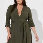 Torrid  Sz 2 Olive Green Mini Waist-Tie Shirt Dress Photo 0