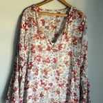 Natural Life  Sheer Multi Floral V-Neck Tiered Long Bell Sleeve Maxi Dress XS Photo 2