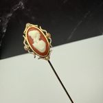 Signed Avon Faux Pearl Cameo Gold Tone Lapel Stick Pin Photo 2