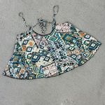 Elodie Tribal Print Tie Back Cropped Tank Top Y2K Teal Multi Size Small Photo 10