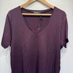 Deeluxe Deep Burgundy Wine V Neck Glowy Sparkle T Shirt Women’s Size XL Photo 2
