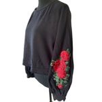 Blue Rain  Black Cropped Sweatshirt with Red Rose Embroidery – Size Large Photo 1