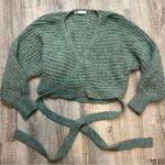 ZARA  Chunky Green Wrap Sweater Cropped Oversized Balloon Sleeve Cardigan Shawl Photo 3