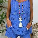 New, Lavishly Paris Women’s Royal Blue Tassel Top/Shorts Set Size 28 Photo 0