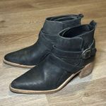 Free People  Black Loop Leather Ankie Booties Heeled Buckle Washed Black Photo 4