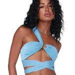 Princess Polly Blue Ambrose Top Asymmetric One Shoulder Wrap Crop Size 2 Photo 0