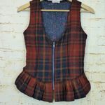 Handmade Womens Vest XS Orange Tartan Plaid Front Zipper Ruffle Peplum Grunge Y2K Handmad Photo 0