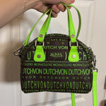 Von Dutch Y2K  Bowling Bag Brown with lime Green Satchel Crossbody logo print Photo 0