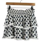 Vintage Havana Mini Skirt Womens M Cream Blue Smocked Tiered Fringe Cottagecore Size M Photo 2