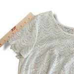 Loft  White Lace Blouse Medium Scallop Hem Short‎ Sleeve Crochet Top Ivory Photo 3