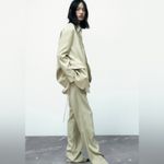 ZARA New Sea Green Satin Effect Party Lapel Collar Long Sleeves Blazer Size L Photo 0