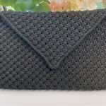 Vintage Black Crochet Clutch Purse Bag Inside Zipper and Button Closure Boho Photo 2