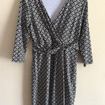 Talbots  Black Ivory Chain Link Surplice Wrap Bodice‎ Dress Sz M Medium Photo 0