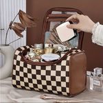 Brown Faux Leather Checker Cosmetics Makeup Bag​​ NWT​ Photo 3