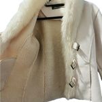 Rosy Love's 70's Style Embroidered Faux Fur Jacket Size Medium Buckle White Boho Blue Photo 5