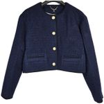 J.Crew Navy Blue Gold Button Tweed Cropped Bomber Lady Jacket - New With Tags Photo 0