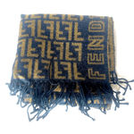 Fendi  Navy Blue Tan Wool Silk Scarf with Decorative Tassels Photo 3