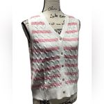 Wiholl cable knit sleeveless sweater. Pink on ivory stripes. Size Small Photo 5