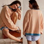 We The Free NEW Free People Classic Striped Oversized Crewneck Latte Combo sweatshirt Photo 1