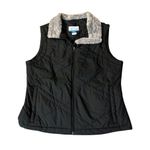 Columbia Vest Womens XL Used Black Quilted Faux Fur Collar Winter Fall Photo 2