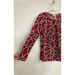 Liz Claiborne  Womens Blouse Medium Geometric Long‎ Sleeve Pleated V Neck - PM Photo 1