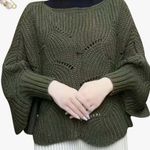 SheIn  Women’s Batwing Hollow Knit Pullover Shawl Sweater in Military Green Sz S Photo 0