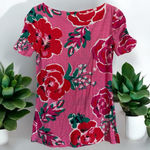 Lilly Pulitzer  Pink Floral Ruched Puff Sleeve Slim Fit‎ T-Shirt Size Small Photo 0