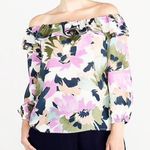 J.Crew Mercantile Blouse Floral Ruffled Neck Top Sz XL EUC Off Shoulder Photo 0