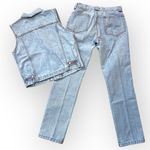 Marithe Francois Girbaud denim jeans and buttondown sleeveless vest SET, sz L/8 Blue Photo 1