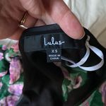 Lulus  Silky V-Neck Long Puff Sleeve Green Purple Floral Bodysuit Top XS Formal‎ Photo 4