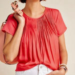 Anthropologie Dolan Pilar Pleated Top Blouse Women's Small Coral Preppy Classic Red Photo 0