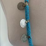 Vintage Kuchi Coin Tribal Box Pendant Necklace Bohemian Silver and Blue Beaded Photo 5