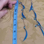 Long skinny blue feather and bead hook earrings Photo 2