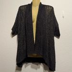 Apt. 9  Metallic Dark Gray Open Knit Cardigan Women’s Size L Half Sleeve Sweater Photo 4