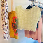 boho trendy sheer rave floral lime green lettuce edge layering tee XS/s White Photo 1