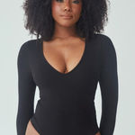 Klassy Network  Deep V Long Sleeve‎ Ribbed Bramisuit Black Size Small Photo 0