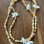 Shell Necklace With‎ Flower Details, Tropical Vacation Beachy Summer Style 30" Tan Photo 0