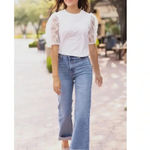 Southern Grace  White Blossoms Short Puff Sleeve Blouse Cottage Coastal Chic Photo 4