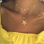Gold Star Drop Layered Choker Necklace Photo 0
