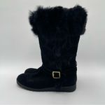 Coach Deeann Black Boots Fur Trim Gold Buckle Black Mid-Calf A7294 Size 9B Photo 3
