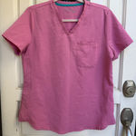 Fabletics Pink V Neck Scrub Top Short Sleeve Pocket Performance Size Medium Photo 0