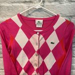 Lacoste VTG  Size 34 XS Pink/Orange Argyle Button Up Fitted Cardigan Sweater Photo 3