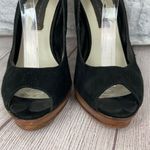 Steve Madden open toe leather heels black w/tan heels and soles sz 8 Photo 1