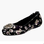 Tory Burch Minnie Travel Logo Ballet Flats Black Pink Stamped Floral Size 6 Photo 0