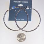 Sensitive Ears Silver Tone Huge Retro Boho Textured Hoop Earrings Photo 1