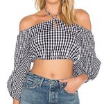 Revolve Lovers + Friends x Women’s Addison Off Shoulder Gingham Black Crop Top Photo 0