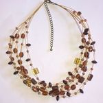 Vintage Bronze Brown & Amber Acrylic Beaded Multi Strand Necklace Photo 0