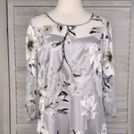 TENDENCY Women's Long Formal Silver Dress with Sheer Floral Overlay Photo 1