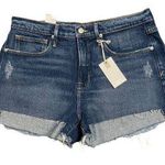 Good American GOOD 90s DENIM SHORTS FRAYED HEM HI RISE SOME STRETCH SZ 6/27 Photo 0